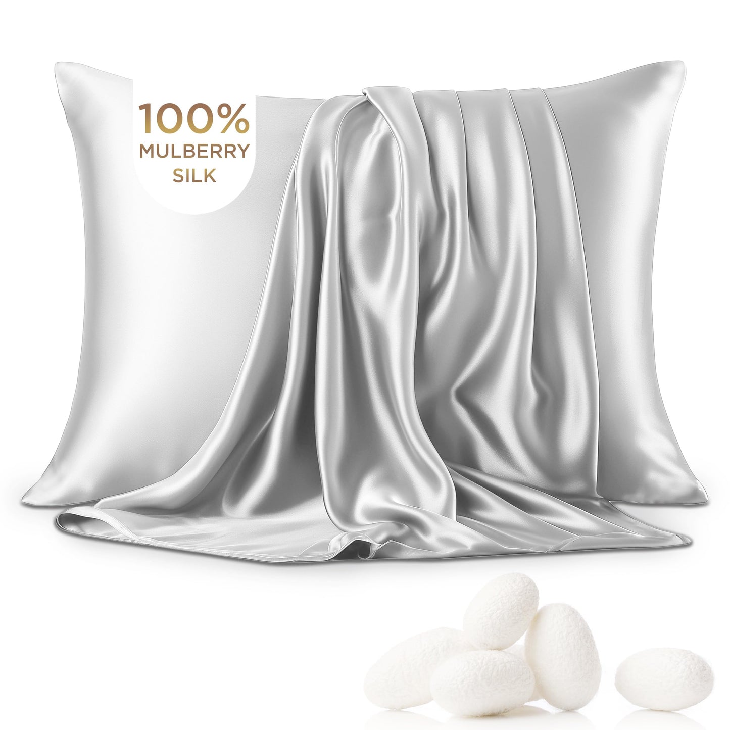 Bedsure 100% Mulberry Silk Pillowcase for Hair and SkinLight Grey Silk Pillow Case with Hidden Zipper Gifts for Women Men King Size Single Pack20x36 Inches