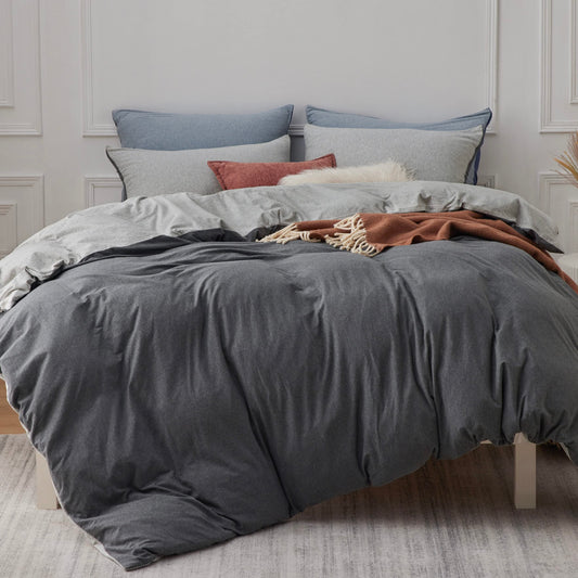 Bedsure 100% Jersey Knit Cotton Duvet Cover Ultra Soft T-Shirt Cotton Duvet Cover Queen Size Grey Queen Bedding Set with Zipper Closure 1 Duvet Cover 90x90 Inches and 2 Pillowcases